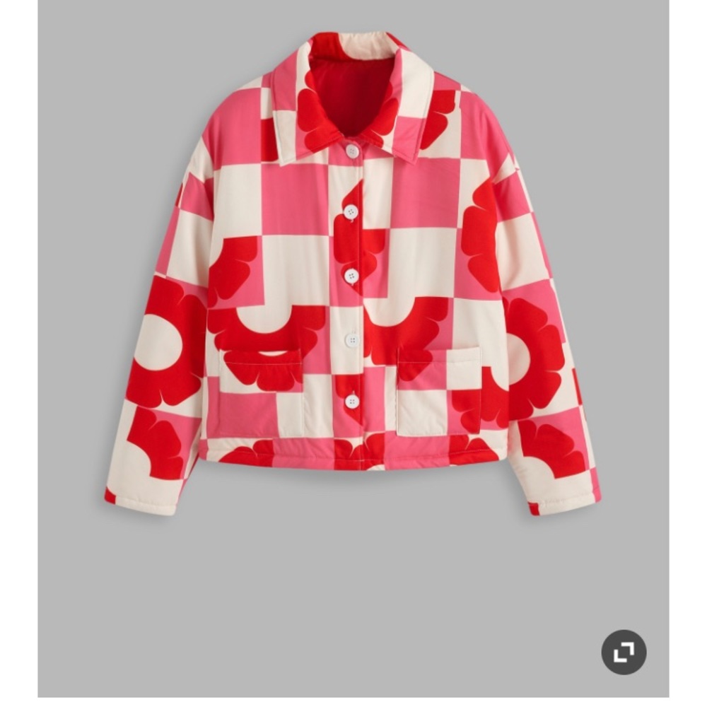 Cider Red and White Floral Puffer Jacket